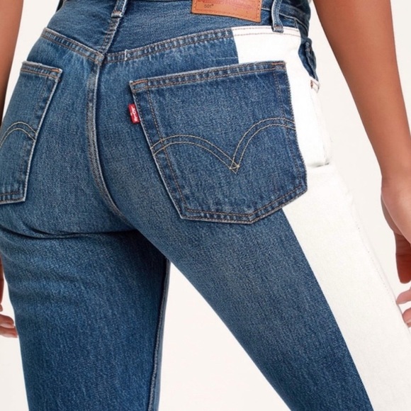 Levi's Premium | 5 Moto Colorblock Crop Buttonfly Jeans | 100% Cotton | Sz 29/28 - Picture 3 of 15